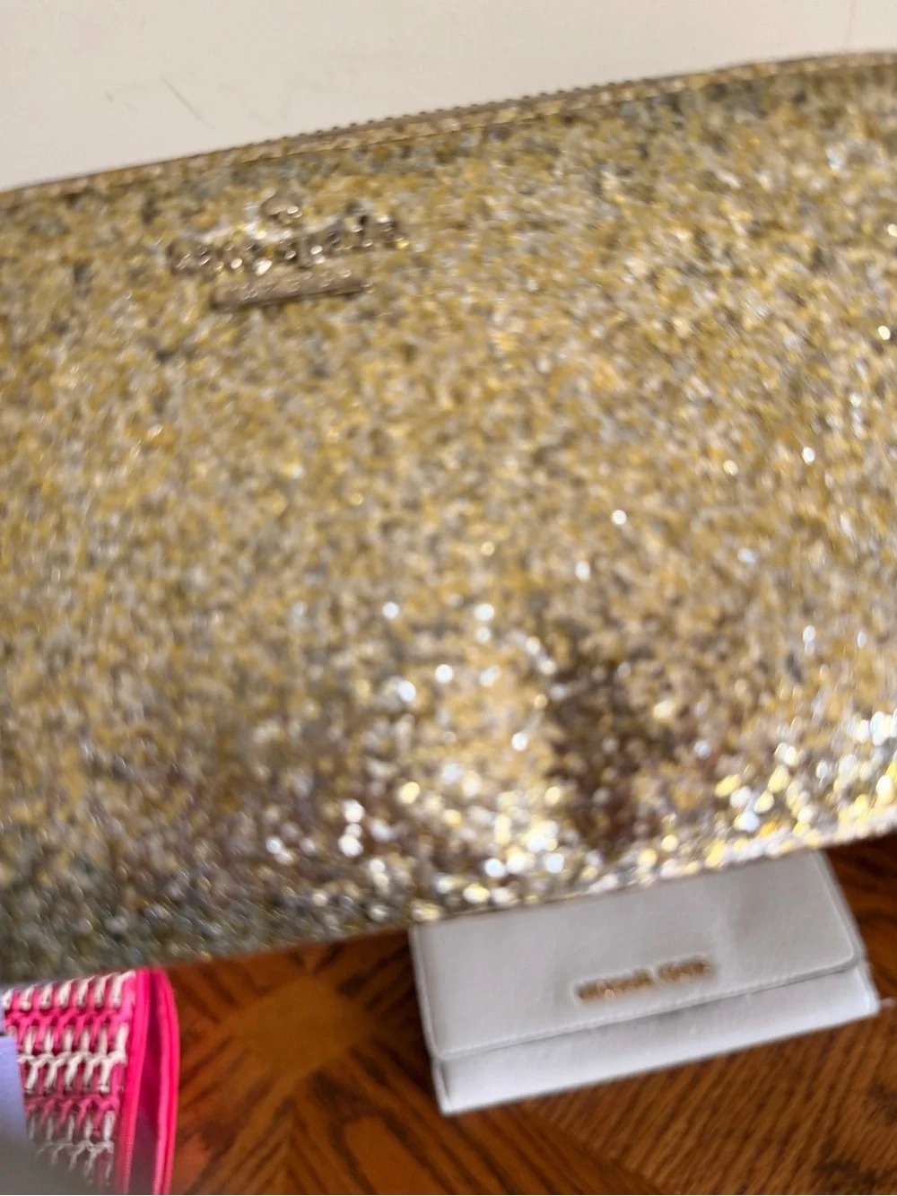 Kate Spade & Michael Kors Wallet set glitter storybook and  white leather fair